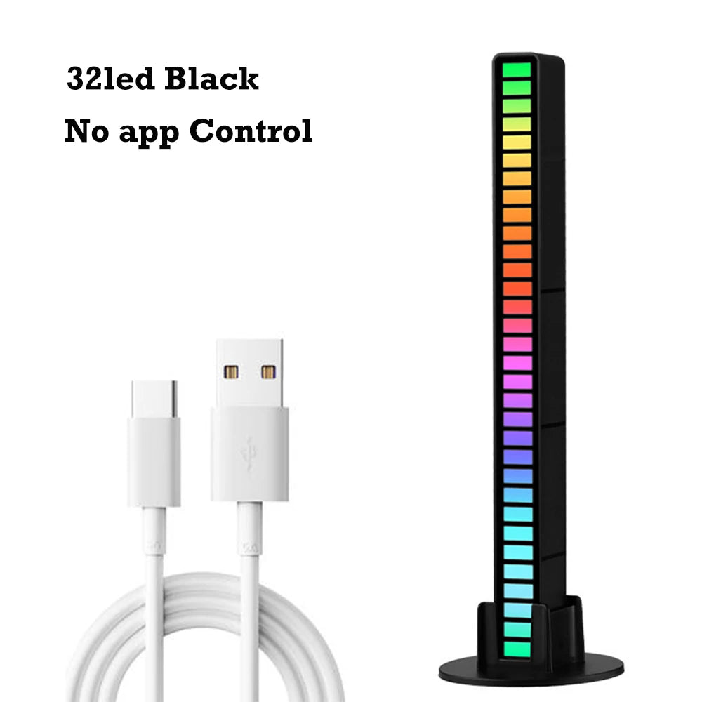 32Led RGB Music Rhythm Light Bar Rechargeable APP Control Rgb Sound Activated Night Light Music Rhythm Light Car Gaming